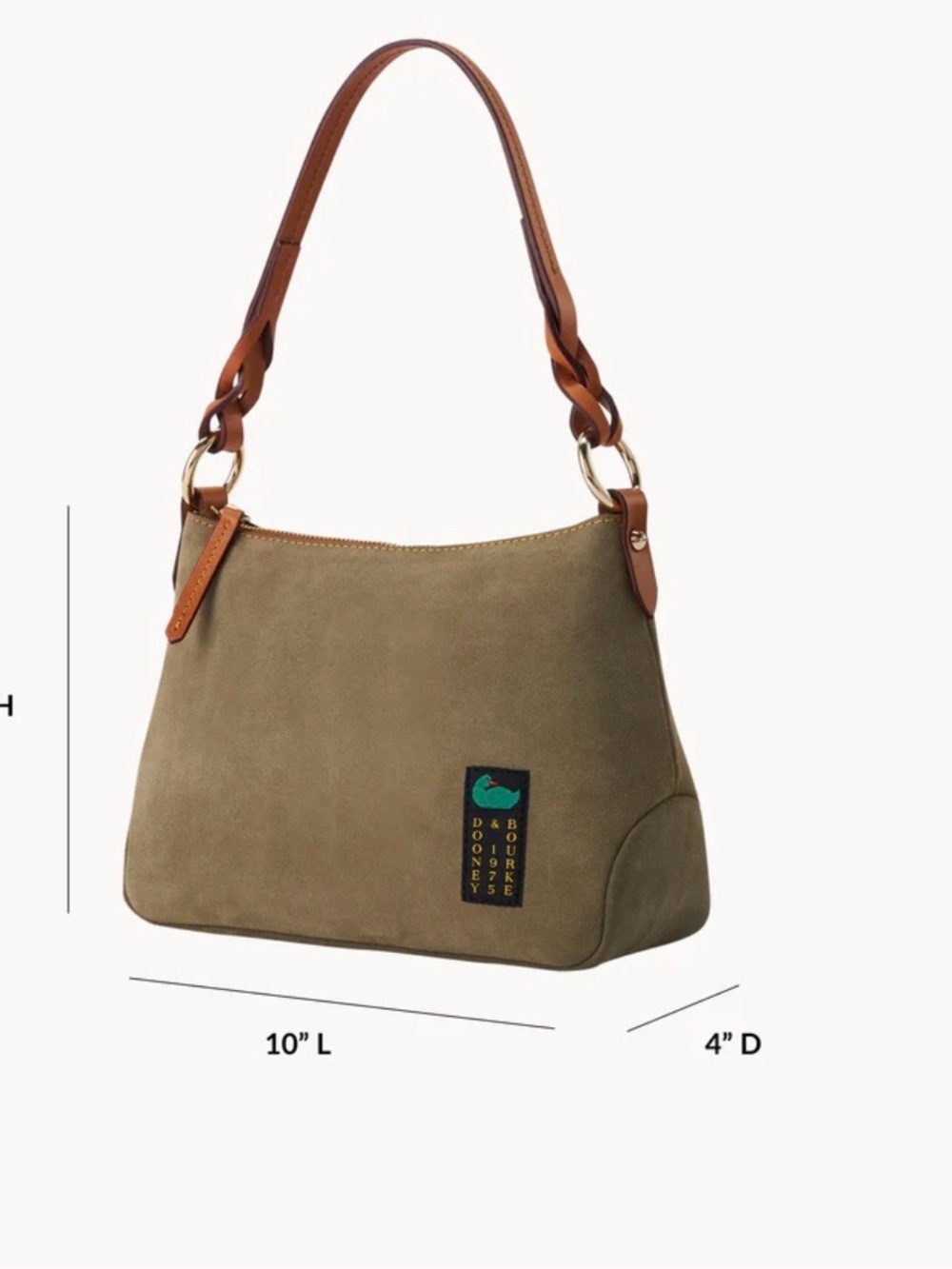 Dooney & Bourke Olive Suede Shoulder Bag with Tan Leather Strap